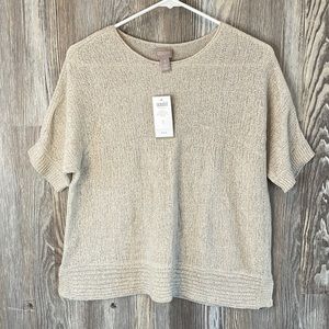 Chicos taupe, pull over blouse, Georgiana boat, 8-10